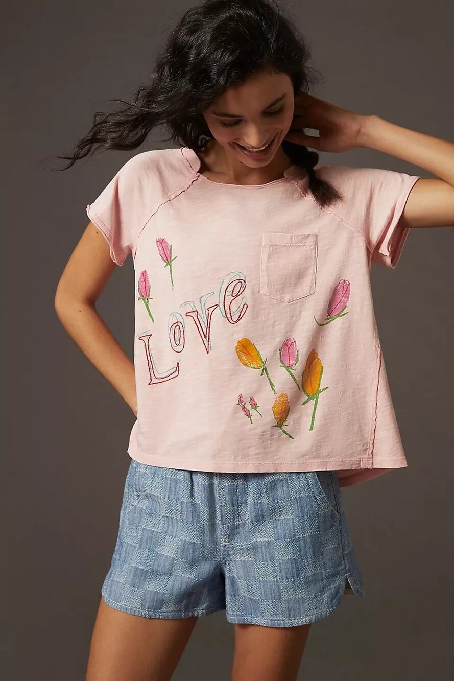 Pilcro Scott Csoke for Anthropologie Sustainable Love Tee XS Pink